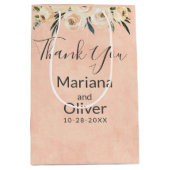 Floral Beige Roze Bruiloft Medium Gift Bag Cadeauzakje (Voorkant)