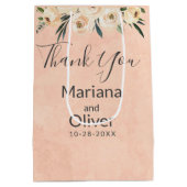 Floral Beige Roze Bruiloft Medium Gift Bag Cadeauzakje (Achterkant)