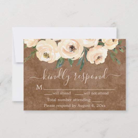 Floral Beige Rozen Gold Brown RSVP Card Bedankkaart (Voorkant)