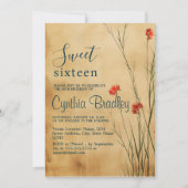 Floral Beige Sweet Sixteen Verjaardagsfeestje Kaart (Voorkant)