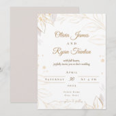 Floral Beige Wedding Invitation Kaart (Voorkant / Achterkant)