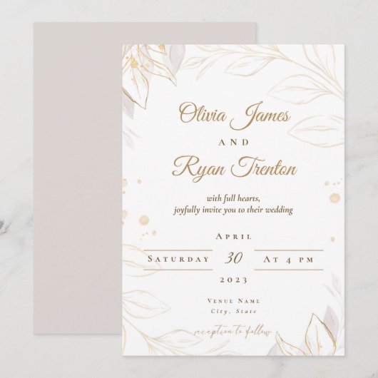 Floral Beige Wedding Invitation Kaart (Voorkant / Achterkant)