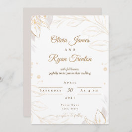 Floral Beige Wedding Invitation Kaart