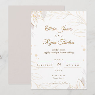 Floral Beige Wedding Invitation Kaart