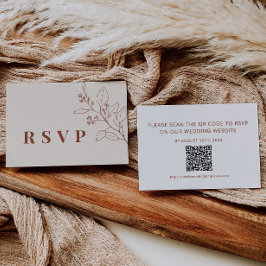 Floral Beige Wedding RSVP QR Code Kaart Notitiekaartje