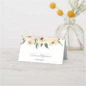 Floral Beige White Wedding Place Card Plaatskaartje (Achterkant)