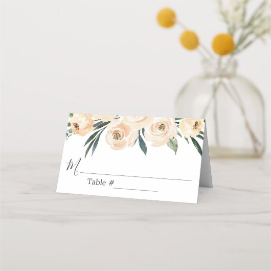 Floral Beige White Wedding Place Card Plaatskaartje (Voorkant)