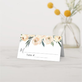 Floral Beige White Wedding Place Card Plaatskaartje