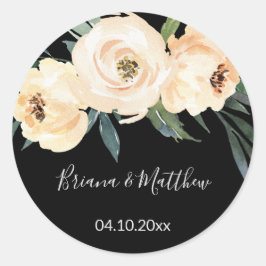 Floral Beige Zwart Waterverf Bruiloft Favorieten Ronde Sticker