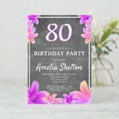 Floral Bellbloemen Chalkboard 80th Birthday Party Kaart (Staand voorkant)
