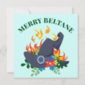 Floral Beltane Witch Pet & Fire Pagan Sabbat Feestdagenkaart (Voorkant)