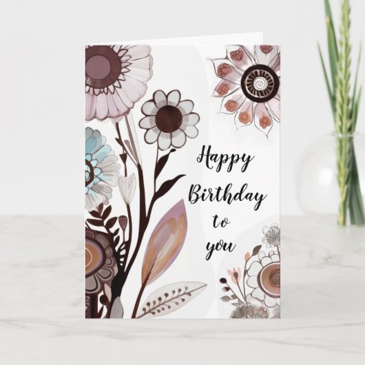 Floral  Bericht Happy Birthday Kaart (Voorkant)