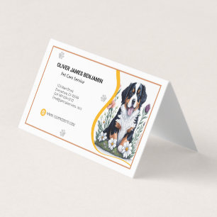 Floral Berner Mountain Dog Pet Care Service Visitekaartje