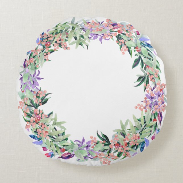 Floral Berries Wreath Rond Kussen (Voorkant)