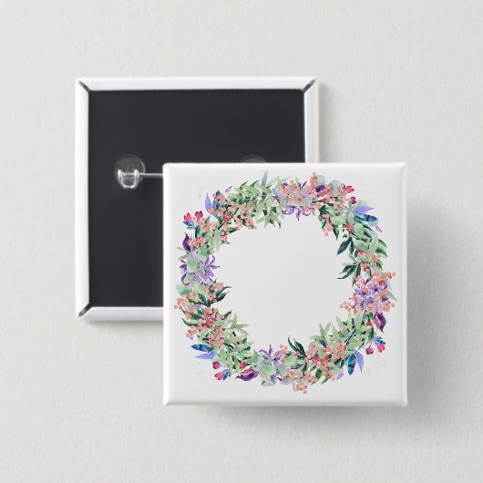 Floral Berries Wreath Vierkante Button 5,1 Cm (Voorkant /achterkant)