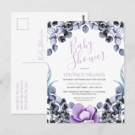 Floral Berry Baby shower Invitation Briefkaart (Voorkant / Achterkant)