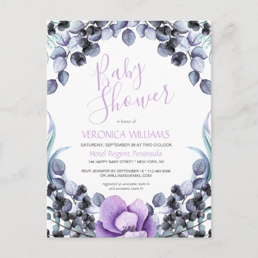 Floral Berry Baby shower Invitation Briefkaart (Voorkant)
