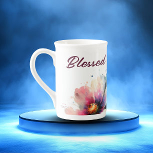 Floral Berry BLESSED Typography Design Porselein Kop