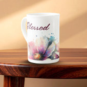 Floral Berry BLESSED Typography Design Porselein Kop