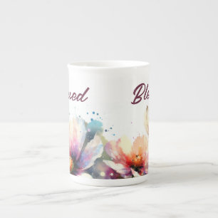 Floral Berry BLESSED Typography Design Porselein Kop
