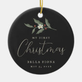 Floral Berry Branch Mijn eerste kerstfoto Keramisch Ornament (Voorkant)