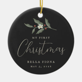 Floral Berry Branch Mijn eerste kerstfoto Keramisch Ornament