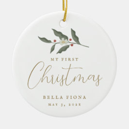 Floral Berry Branch Mijn eerste kerstfoto Keramisch Ornament