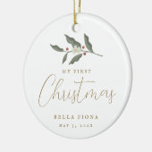 Floral Berry Branch Mijn eerste kerstfoto Keramisch Ornament (Links)