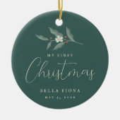 Floral Berry Branch Mijn eerste kerstfoto Keramisch Ornament (Voorkant)