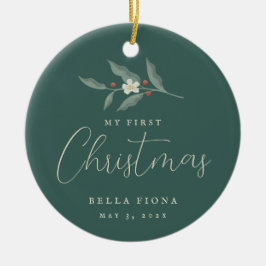 Floral Berry Branch Mijn eerste kerstfoto Keramisch Ornament