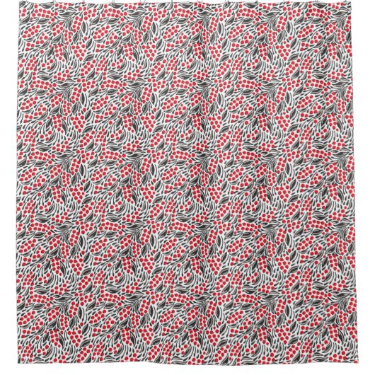Floral Berry Pattern Grey Red Douchegordijn (Voorkant)