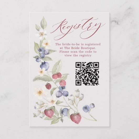 Floral Berry Sweet Bridal Shower QR Code Registry Informatiekaartje (Voorkant)