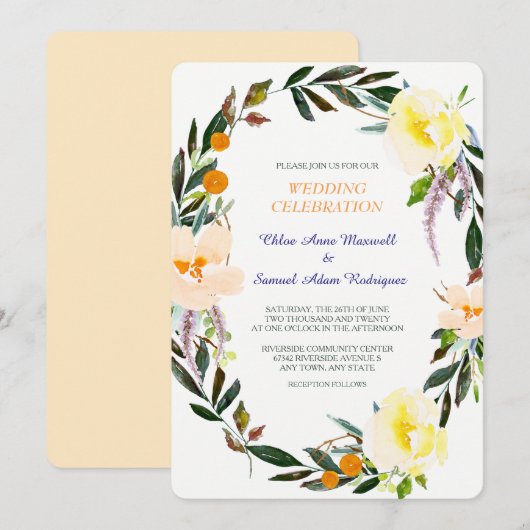 Floral Berry Wild Rozen Wreath Wedding Invitation Kaart (Voorkant / Achterkant)