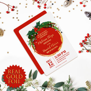 Floral Berry Wreath kerstlights bruiloft Folie Uitnodiging