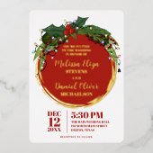 Floral Berry Wreath kerstlights bruiloft Folie Uitnodiging (Voorkant)