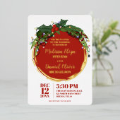 Floral Berry Wreath kerstlights bruiloft Folie Uitnodiging (Staand Voorkant)