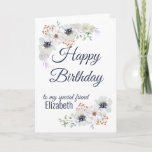 Floral Best Friend Happy Birthday Kaart<br><div class="desc">Een mooie aangename verjaardagskaart voor je zus of beste vriend. Flatorvormig ontwerp van de waterverf. De naam en het bericht van de verandering om te personaliseren.</div>