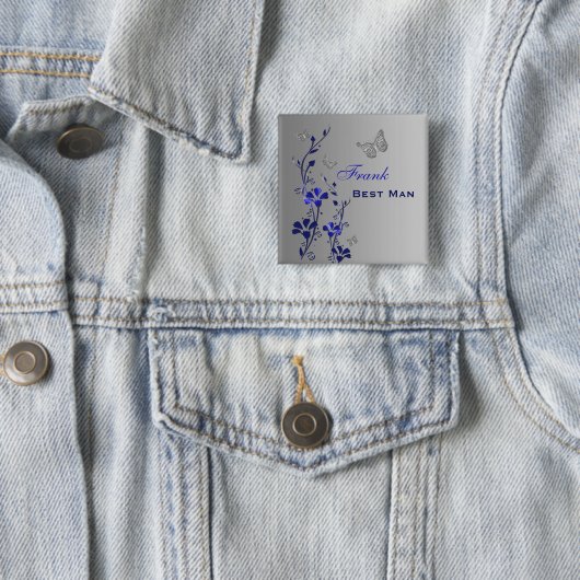 Floral Best Man Pin Vierkante Button 5,1 Cm (In situ)