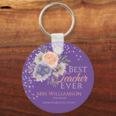 Floral Best Teacher Ever Peony Roos Paars Sleutelhanger (Voorkant)