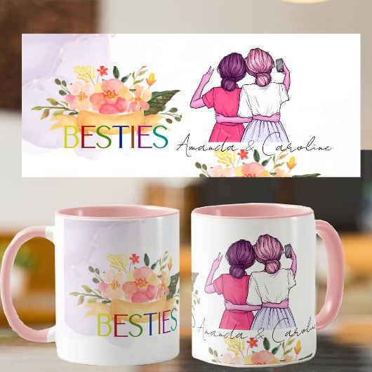 Floral Besties BFF Schattigee illustratie Beste vr Mok