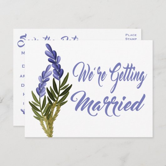 Floral Bewaar de datum Lavendel Paarse bruiloft Aankondigingskaart (Voorkant / Achterkant)