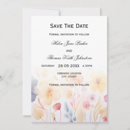 Floral Bewaar de datum trouwkaart Save The Date (Voorkant)