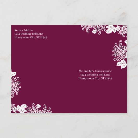 Floral bezeten pruimenbruiloft Uitnodiging Briefkaart (Achterkant)