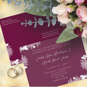  Floral bezeten pruimenbruiloft Uitnodiging Briefkaart