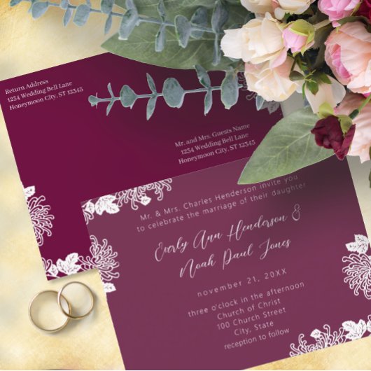 Floral bezeten pruimenbruiloft Uitnodiging Briefkaart