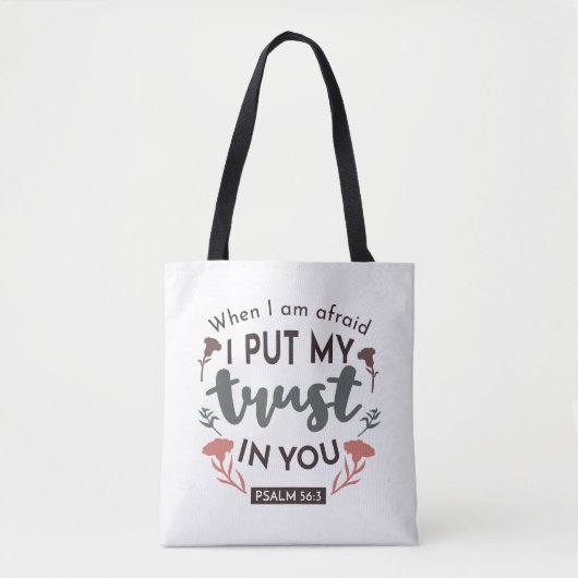 Floral Bible Verse Art 'Ik heb mijn vertrouwen in  Tote Bag (Voorkant)