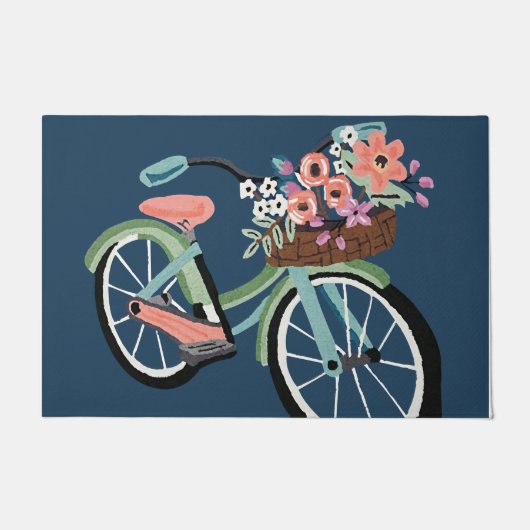 Floral Bicycle Doormat, Cute Blue Mat (Voorkant)