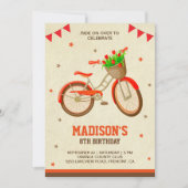 Floral Bicycle Girls Birthday Party Kaart (Voorkant)