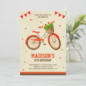 Floral Bicycle Girls Birthday Party Kaart (Staand voorkant)