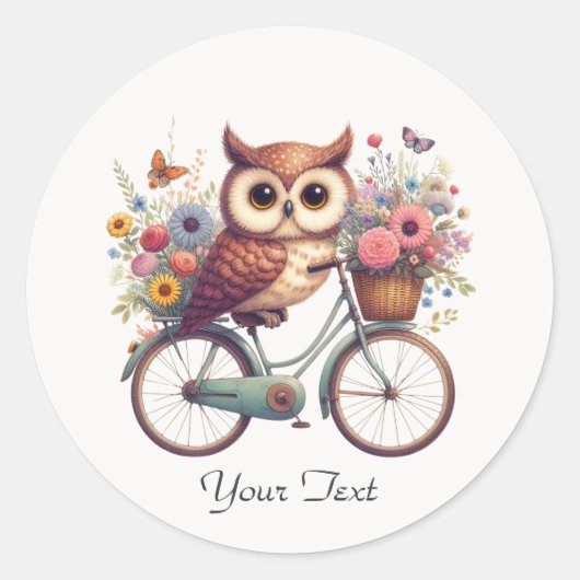 Floral Bicycle Uil Sticker (Voorkant)